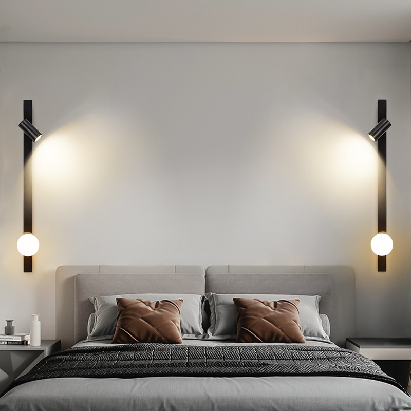 Minimalist Long Strip Wall Lamp with Rotatable Reading Light, Ambient Wall Sconce for Living Room, Hotel, Homestay & Bedroom