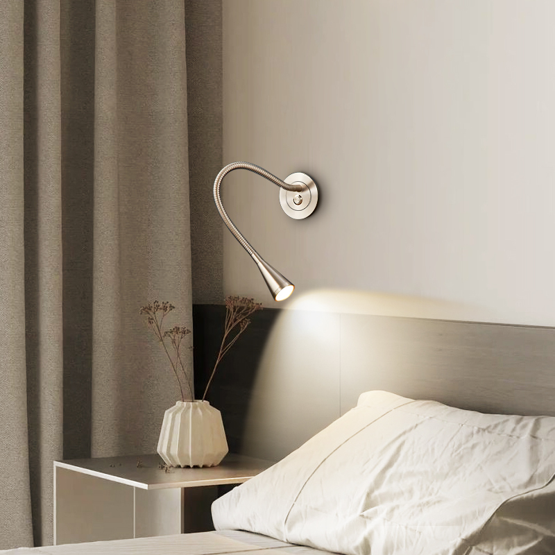 Tapered Hose Modern Simple LED Bedside Reading Light, 360° Adjustable Angle Wall Lamp for Hotel Rooms and Bedrooms