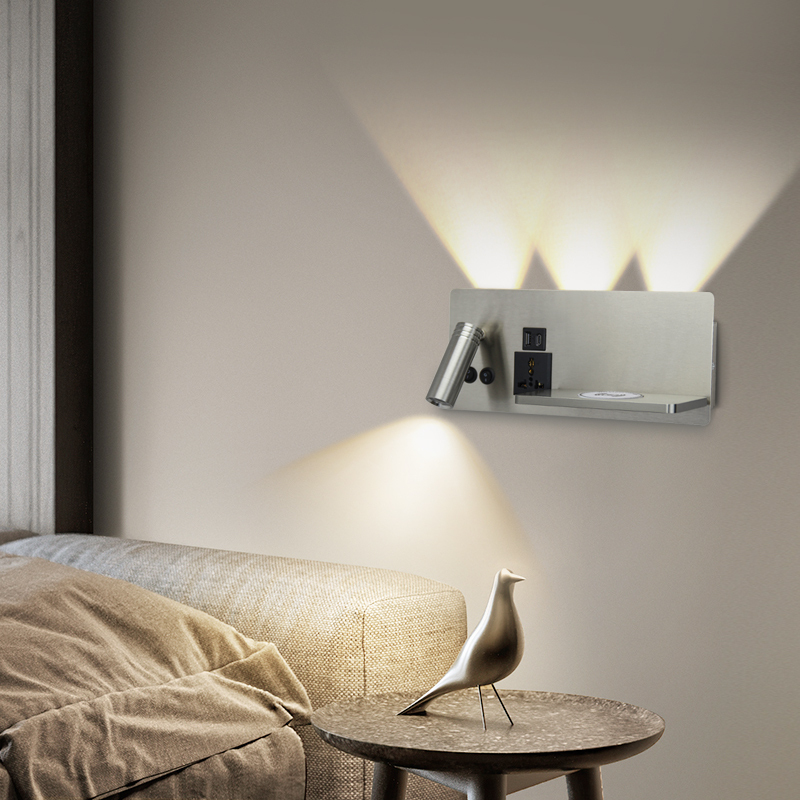 Hotel wall lamp with USB reading light, bedroom bedside light, ambient light and wireless charging