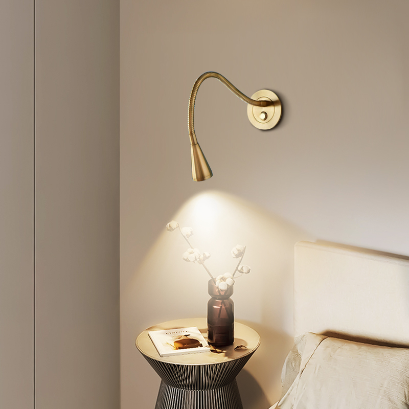 Tapered Hose Modern Simple LED Bedside Reading Light, 360° Adjustable Angle Wall Lamp for Hotel Rooms and Bedrooms
