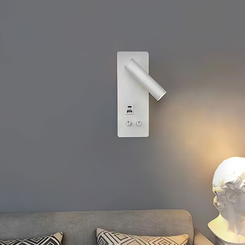 Nordic Eye-Care LED Wall Sconce with USB Port, 2-in-1 Dual Light Source Rotatable Reading Spotlight + Ambient Night Light, Dual Switches, Wall Mounted Bedside Lamp for Hotel and Bedroom