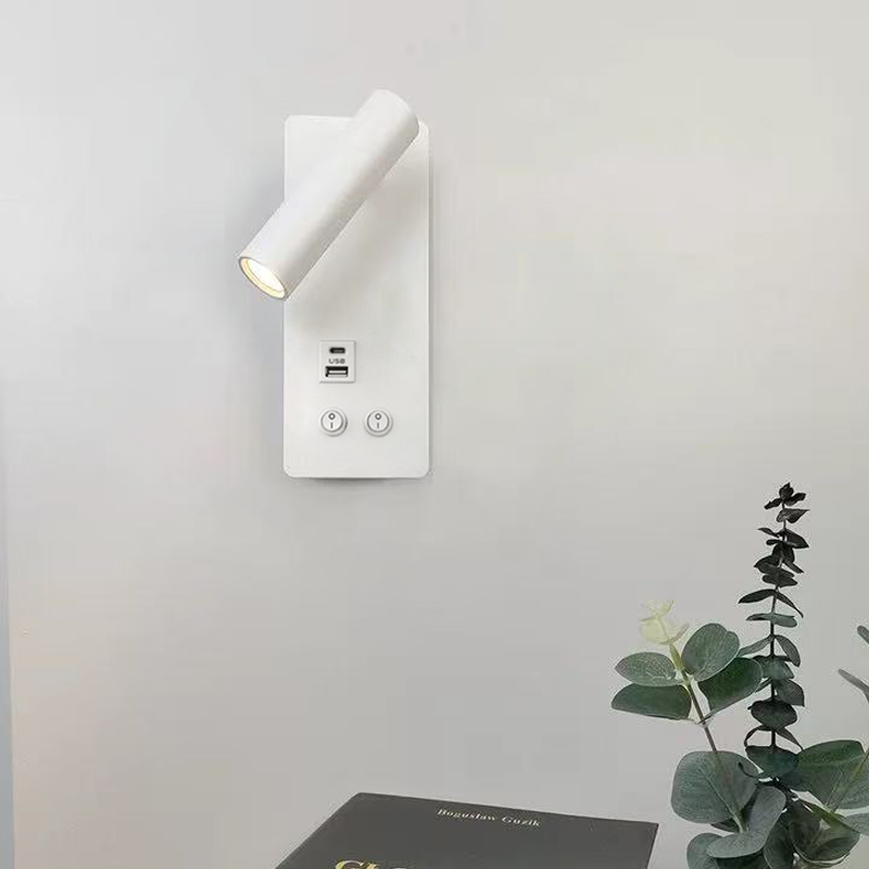 Nordic Eye-Care LED Wall Sconce with USB Port, 2-in-1 Dual Light Source Rotatable Reading Spotlight + Ambient Night Light, Dual Switches, Wall Mounted Bedside Lamp for Hotel and Bedroom