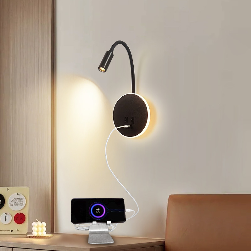 New Style LED Bedside Reading Wall Sconce, Creative Hotel Headboard Lamp with USB Port, Home Living Room Background Wall Lighting Fixture