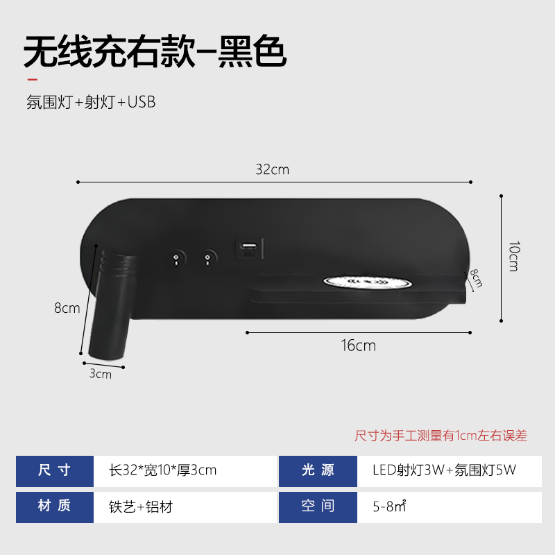MITUO Wireless Charging Multi-Function LED Wall Sconce Bedside Reading Ligh