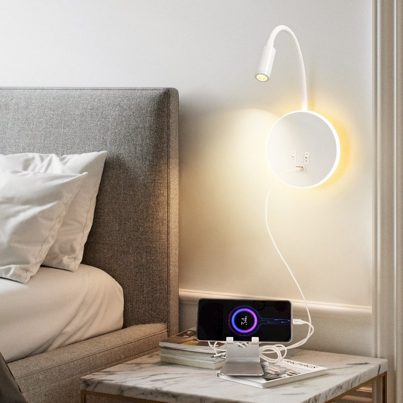 New Style LED Bedside Reading Wall Sconce, Creative Hotel Headboard Lamp with USB Port, Home Living Room Background Wall Lighting Fixture