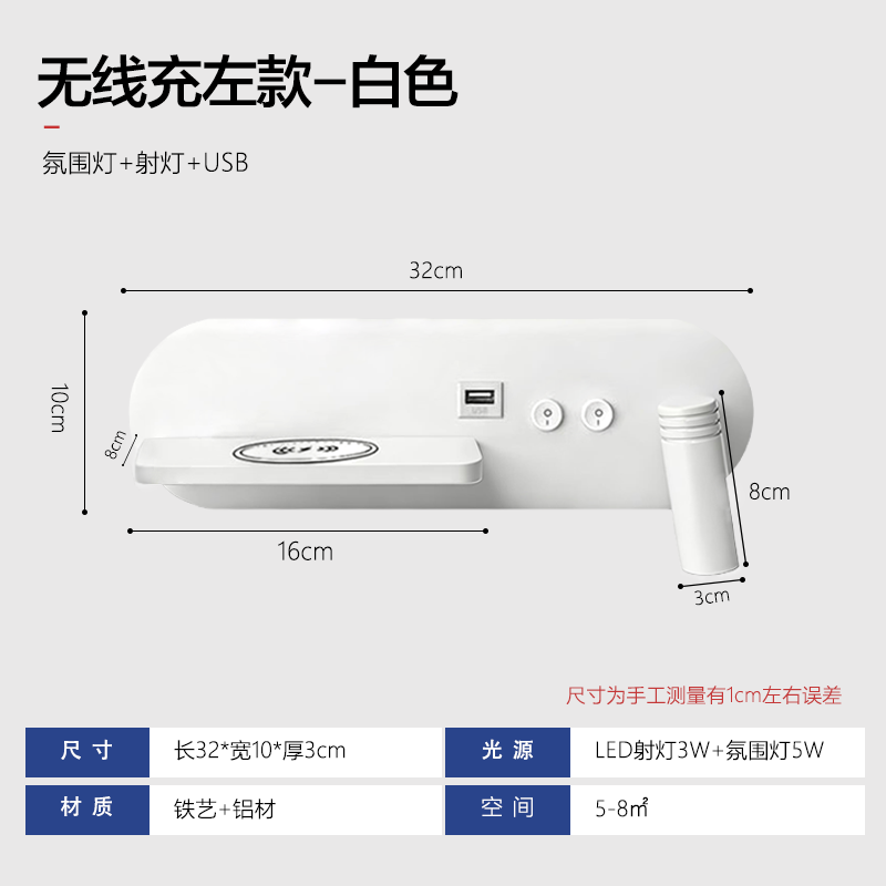 MITUO Wireless Charging Multi-Function LED Wall Sconce Bedside Reading Ligh