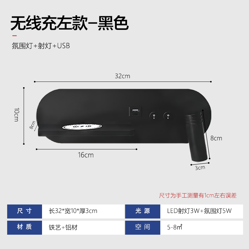 MITUO Wireless Charging Multi-Function LED Wall Sconce Bedside Reading Ligh