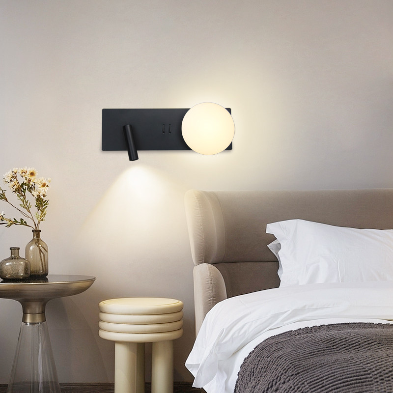 Dual-Control Globe LED Wall Sconce 350° Rotatable Reading Lamp Eye-Caring Bedside Light