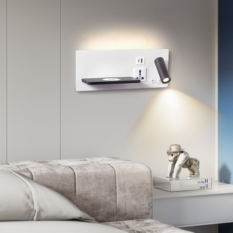 New Creative Bedroom Bedside Wall Lamp with Wireless Charging, Hotel Bedside Light, Living Room Reading Wall Lamp with USB Port