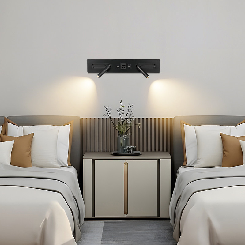 Recessed Dual-Head LED Wall Sconce Inbuilt Reading Spotlight with USB Charging Bedside Lamp