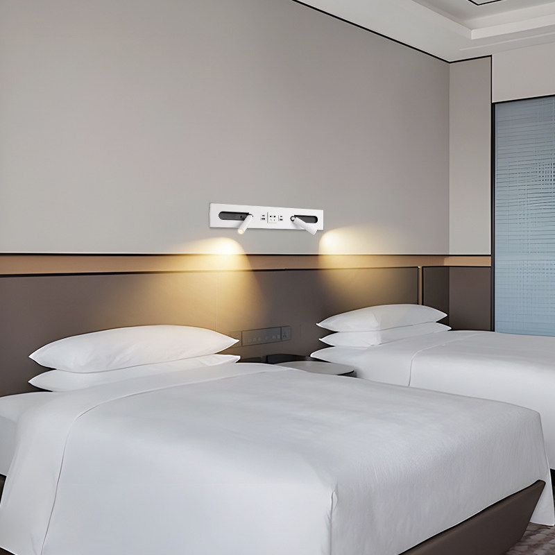 Recessed Dual-Head LED Wall Sconce Inbuilt Reading Spotlight with USB Charging Bedside Lamp