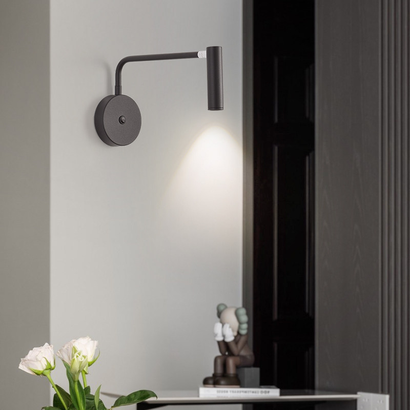 Modern Minimalist Omnidirectional Adjustable LED Reading Wall Sconce Bedside Spotlight with Switch