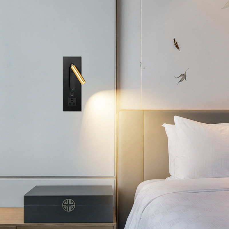 Recessed Dual-Head LED Wall Sconce Inbuilt Reading Spotlight with USB Charging Bedside Lamp