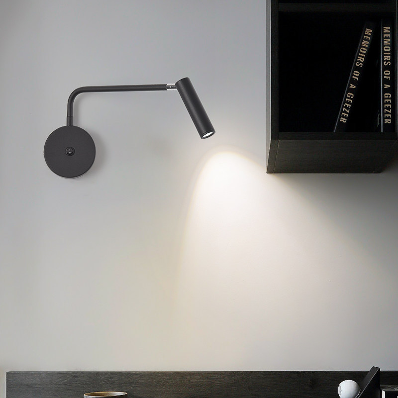 Modern Minimalist Omnidirectional Adjustable LED Reading Wall Sconce Bedside Spotlight with Switch
