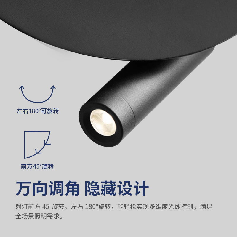 Dual Switch LED Wall Sconce, 180° Rotatable Reading Lamp, Modern Minimalist Bedroom Bedside Light with Ambient Spot