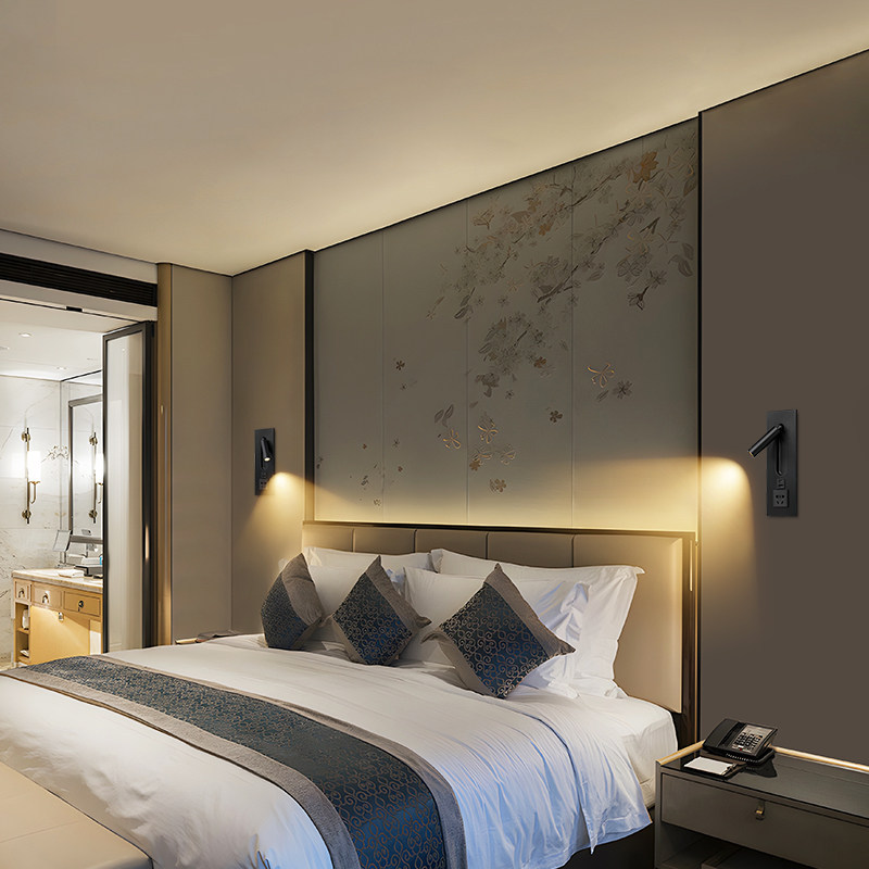 Recessed Dual-Head LED Wall Sconce Inbuilt Reading Spotlight with USB Charging Bedside Lamp