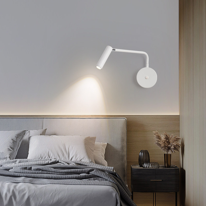 Modern Minimalist Omnidirectional Adjustable LED Reading Wall Sconce Bedside Spotlight with Switch