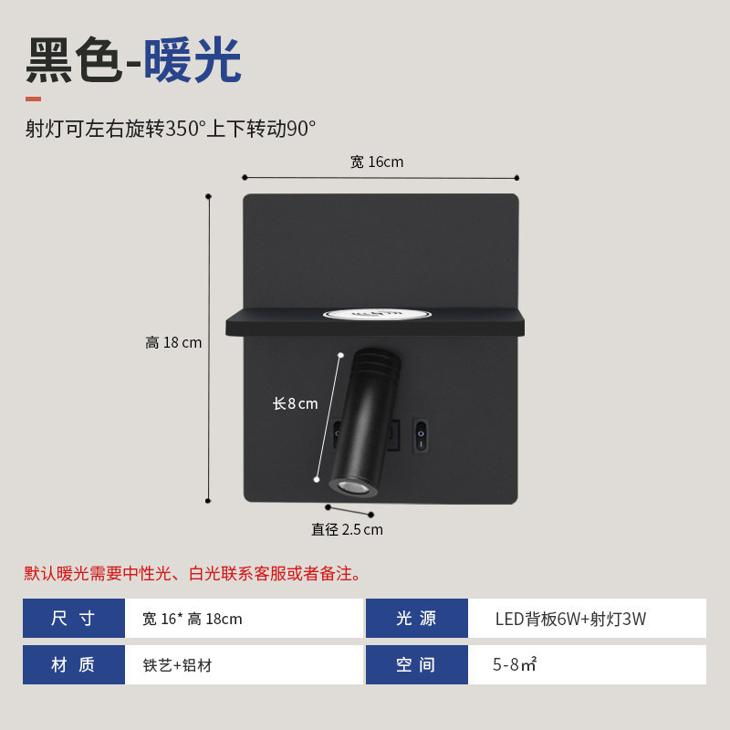 Multi-Function LED Bedside Wall Sconce with Wireless Charger, USB Port, Shelf & Adjustable Reading Spotlight