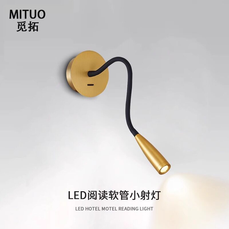 Luxury 360° Bendable LED Gooseneck Wall Sconce CREE Light Source Bedside Reading Spotlight Brass/Gold Finish