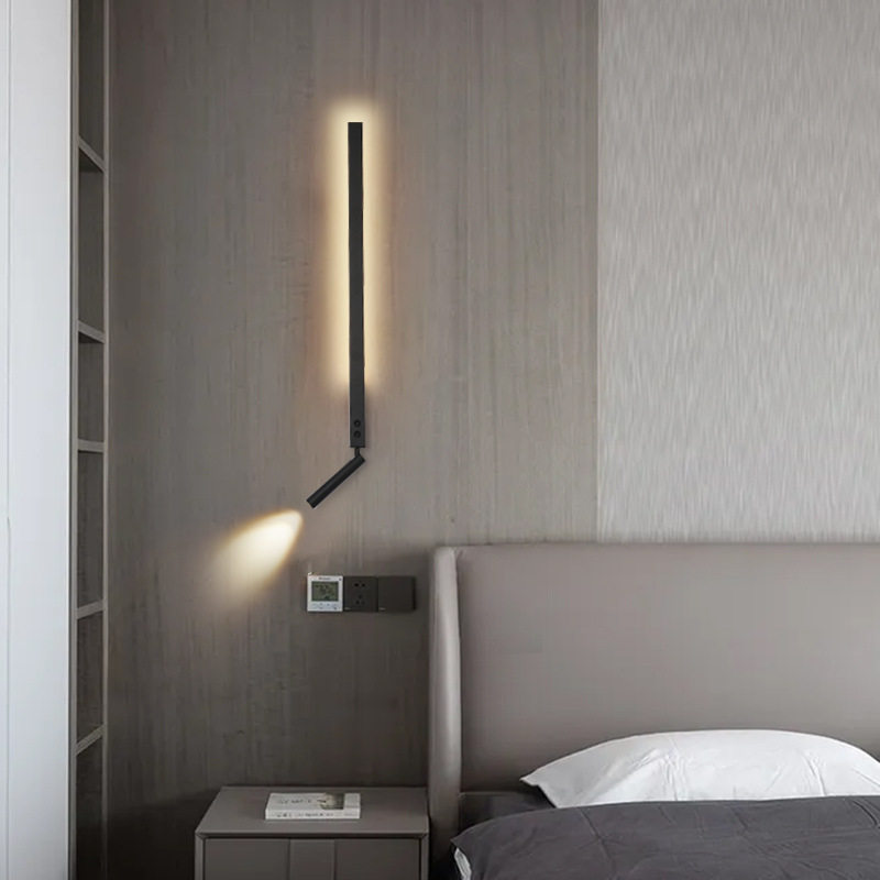 Adjustable Dual-Light LED Wall Sconce Ambient Backlight + Rotatable Reading Spotlight Black/White Multi-Style