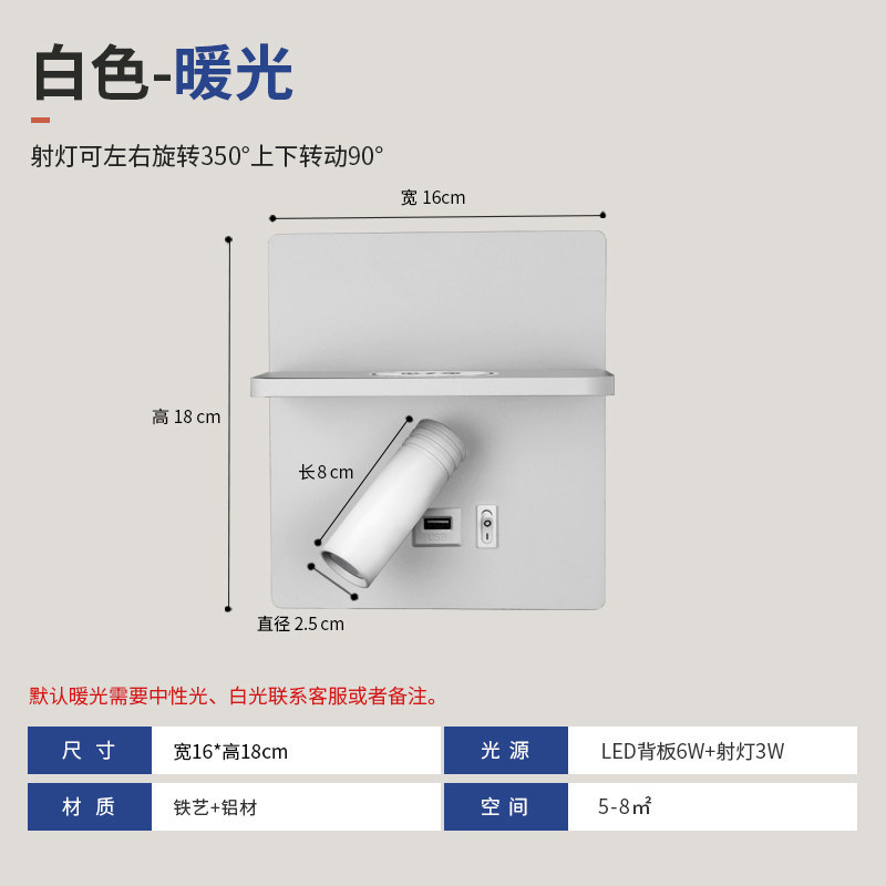 Multi-Function LED Bedside Wall Sconce with Wireless Charger, USB Port, Shelf & Adjustable Reading Spotlight