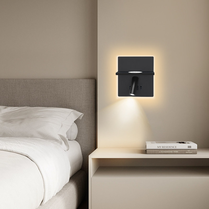 Multi-Function LED Bedside Wall Sconce with Wireless Charger, USB Port, Shelf & Adjustable Reading Spotlight