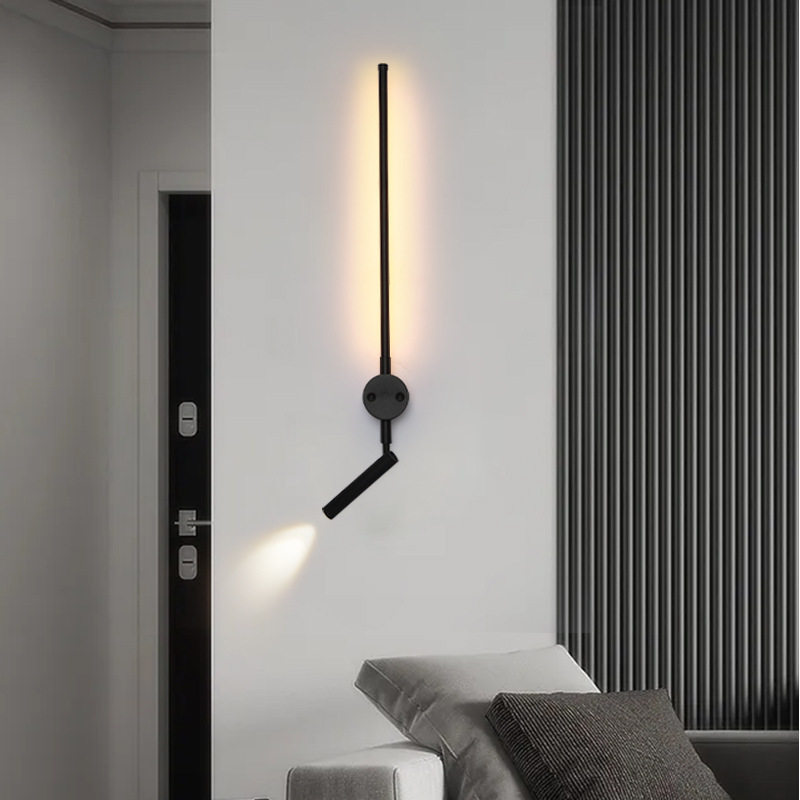 Adjustable Dual-Light LED Wall Sconce Ambient Backlight + Rotatable Reading Spotlight Black/White Multi-Style