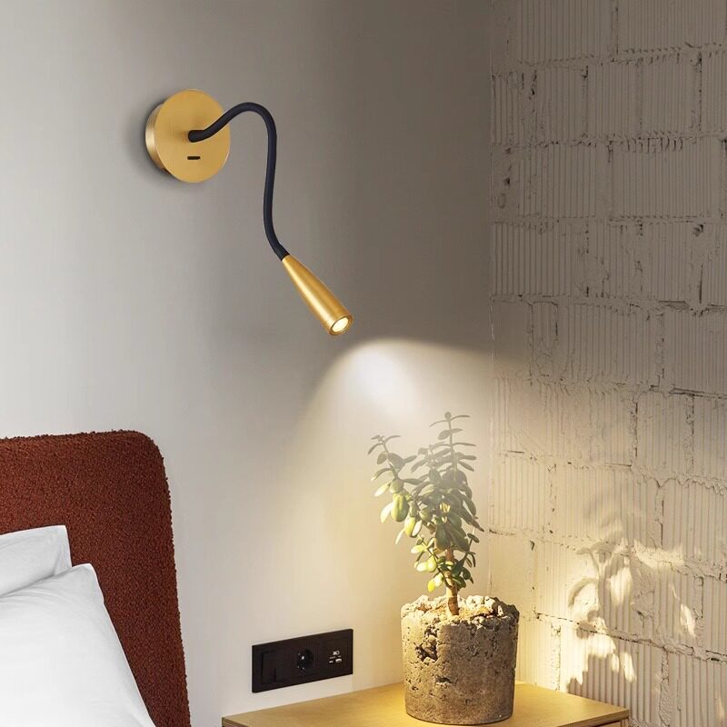 Luxury 360° Bendable LED Gooseneck Wall Sconce CREE Light Source Bedside Reading Spotlight Brass/Gold Finish