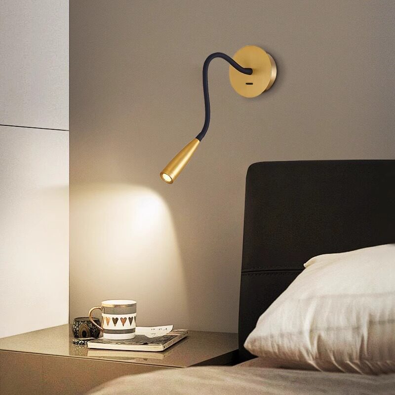 Luxury 360° Bendable LED Gooseneck Wall Sconce CREE Light Source Bedside Reading Spotlight Brass/Gold Finish