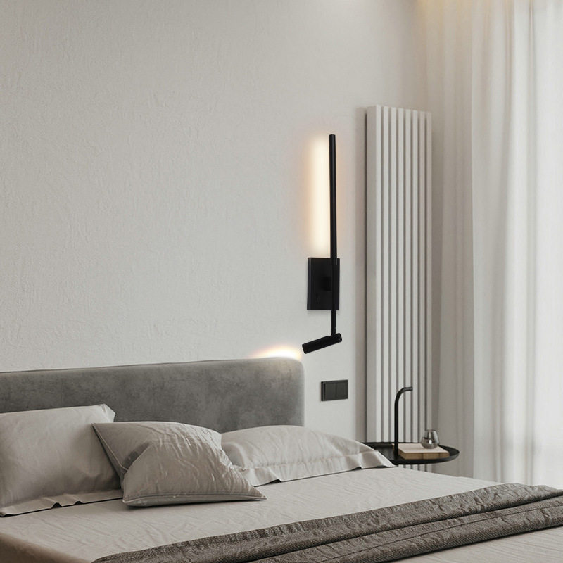 Modern Minimalist Dual-Light LED Wall Sconce Adjustable Reading Spotlight + Ambient Backlight Bedside Lamp