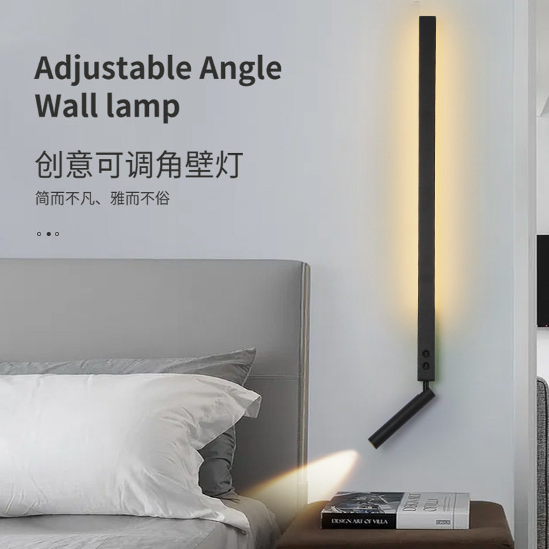 Adjustable Dual-Light LED Wall Sconce Ambient Backlight + Rotatable Reading Spotlight Black/White Multi-Style