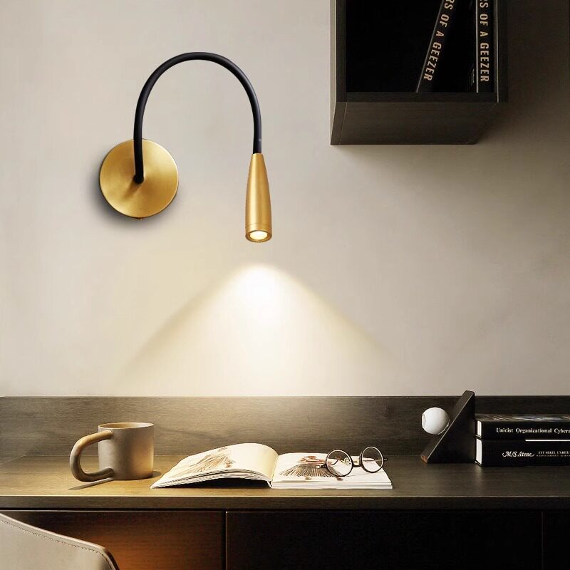 Luxury 360° Bendable LED Gooseneck Wall Sconce CREE Light Source Bedside Reading Spotlight Brass/Gold Finish