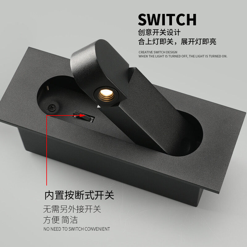 Recessed Hidden LED Reading Wall Sconce 350° Adjustable CREE Light Bedside Spotlight Black/White