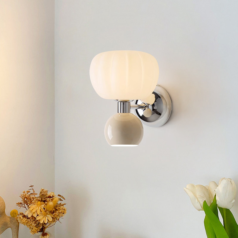 Cream Style Pumpkin Glass Wall Sconce Full Spectrum Eye-Care Bedside Lamp Multi-Color