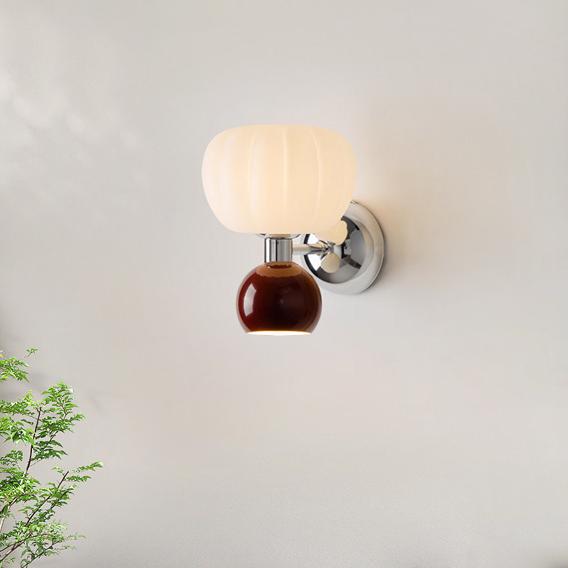 Cream Style Pumpkin Glass Wall Sconce Full Spectrum Eye-Care Bedside Lamp Multi-Color