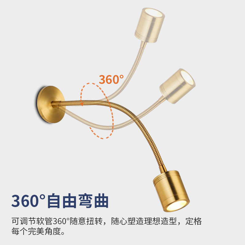 360° Adjustable LED Gooseneck Wall Sconce CREE Full Spectrum Eye-Care Light Brass/Nickel Bedside Reading Lamp