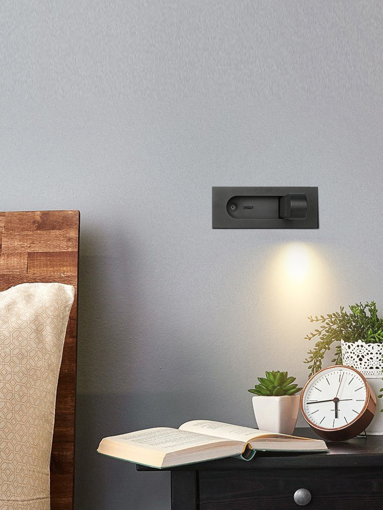Recessed Hidden LED Reading Wall Sconce 350° Adjustable CREE Light Bedside Spotlight Black/White