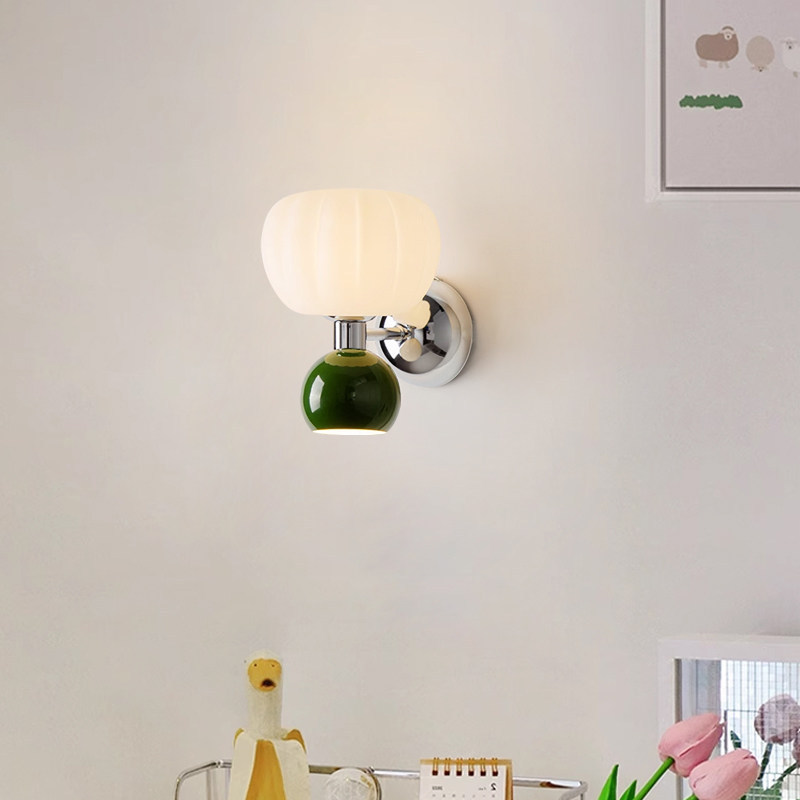 Cream Style Pumpkin Glass Wall Sconce Full Spectrum Eye-Care Bedside Lamp Multi-Color