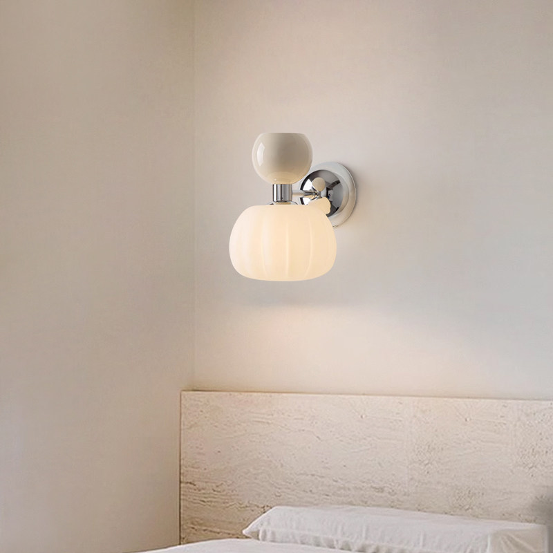 Cream Style Pumpkin Glass Wall Sconce Full Spectrum Eye-Care Bedside Lamp Multi-Color