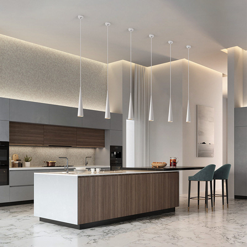 Modern LED Long Cylindrical & Conical Pendant Light, Hanging Bedside Lamp, Suitable for Hotels, Guest Houses and Bar Counters.