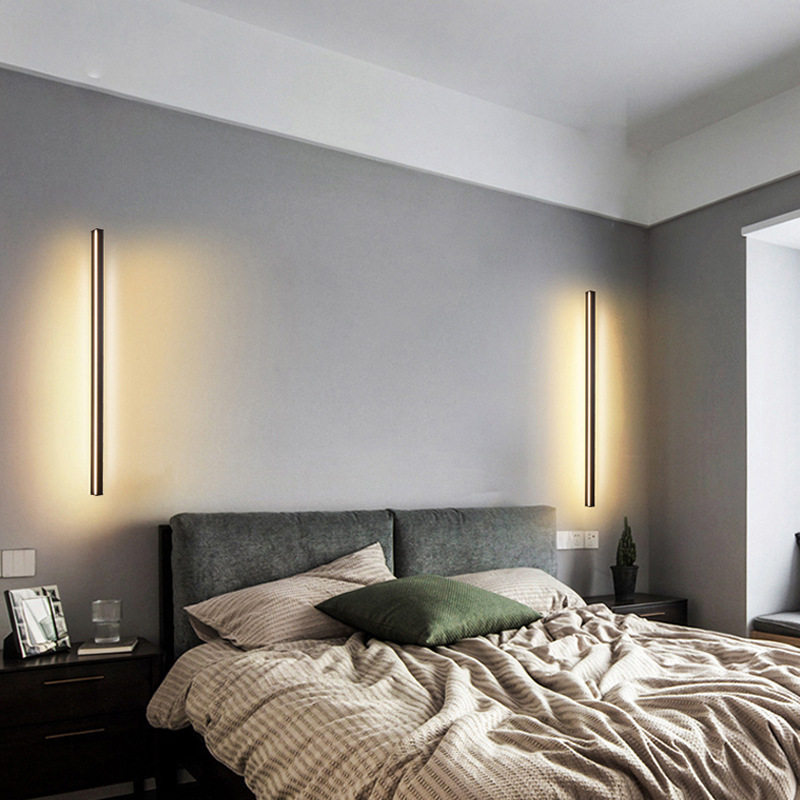 Minimalist Nordic Linear Wall Lamp, Bedside Light for Bedroom, Long Strip Aisle Stair Light, Study & Living Room Background Wall Sconce