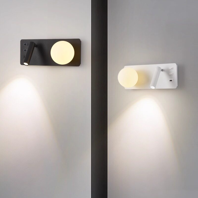 Dual-Head Wall Sconce with USB & Independent Switches, Rotatable Reading Light for Bedroom