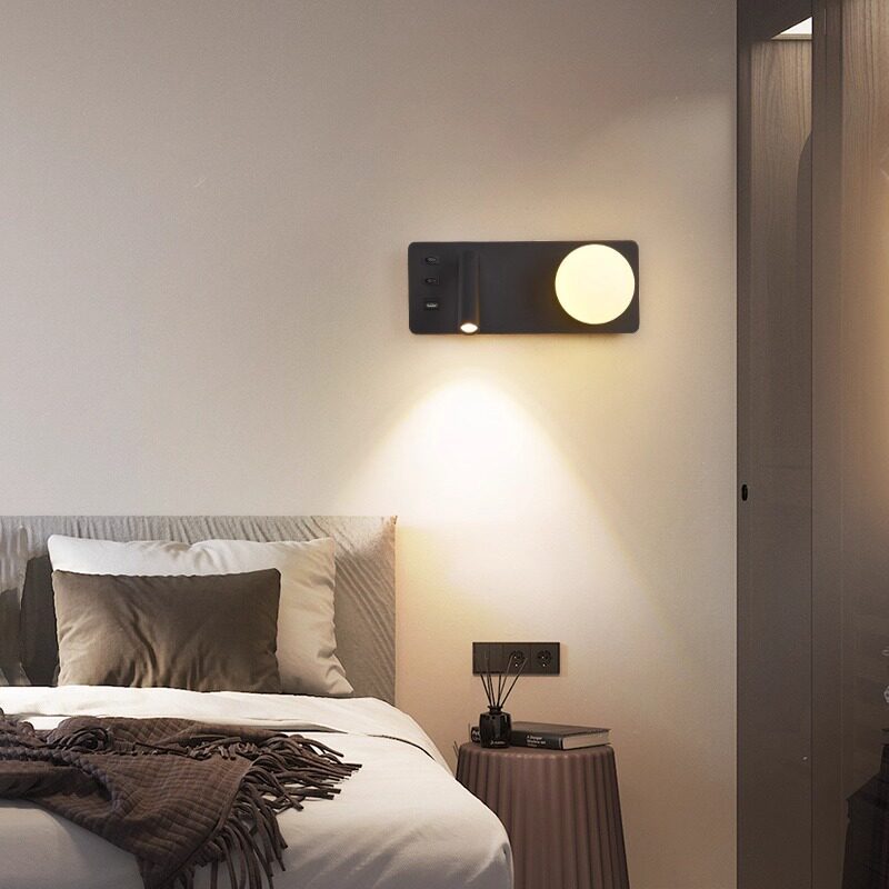 Dual-Head Wall Sconce with USB & Independent Switches, Rotatable Reading Light for Bedroom
