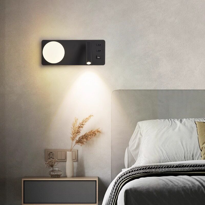 Dual-Head Wall Sconce with USB & Independent Switches, Rotatable Reading Light for Bedroom