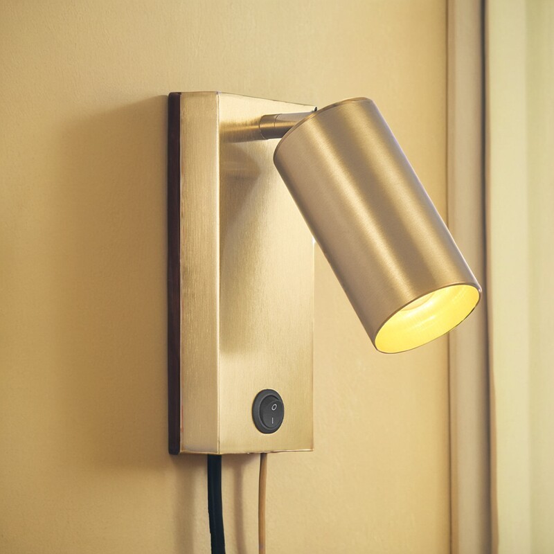 Adjustable Reading Wall Sconce with Built-in Switch, Bedside Spotlight in Brass/Black