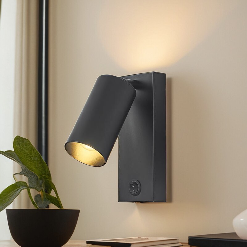 Adjustable Reading Wall Sconce with Built-in Switch, Bedside Spotlight in Brass/Black