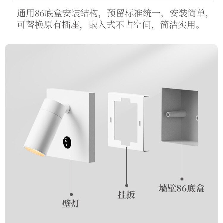 Recessed 86-Box Reading Wall Sconce, 350° Adjustable Angle with Built-in Switch