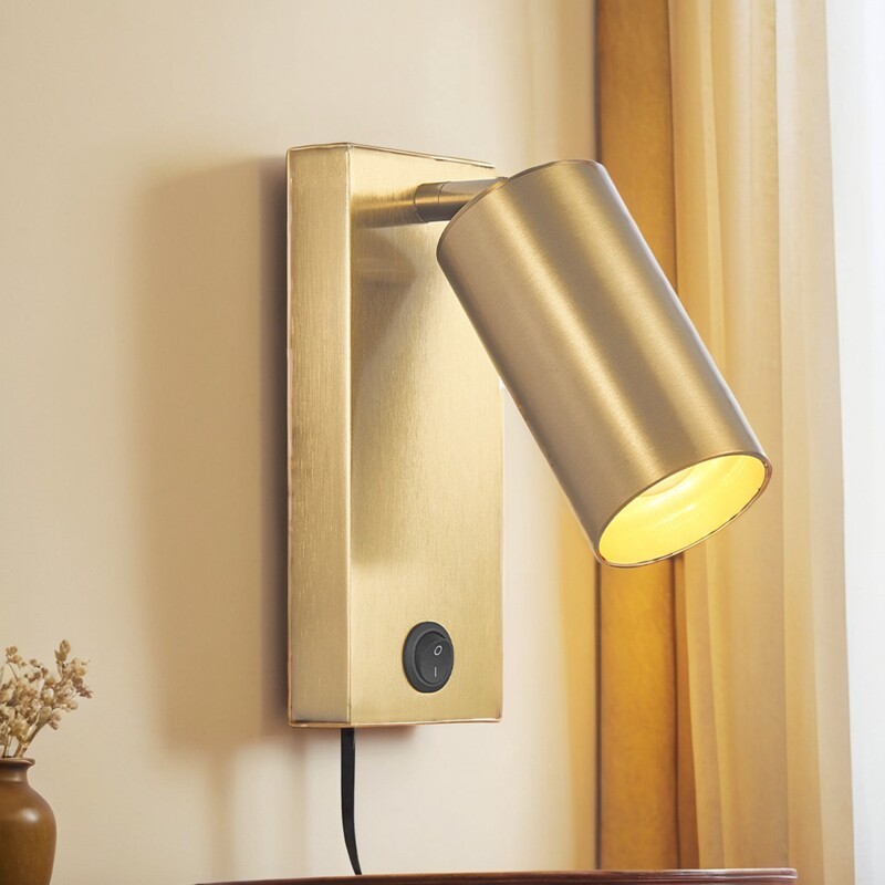 Adjustable Reading Wall Sconce with Built-in Switch, Bedside Spotlight in Brass/Black