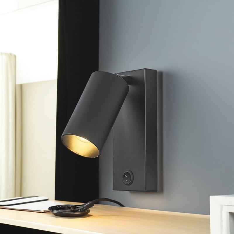 Adjustable Reading Wall Sconce with Built-in Switch, Bedside Spotlight in Brass/Black