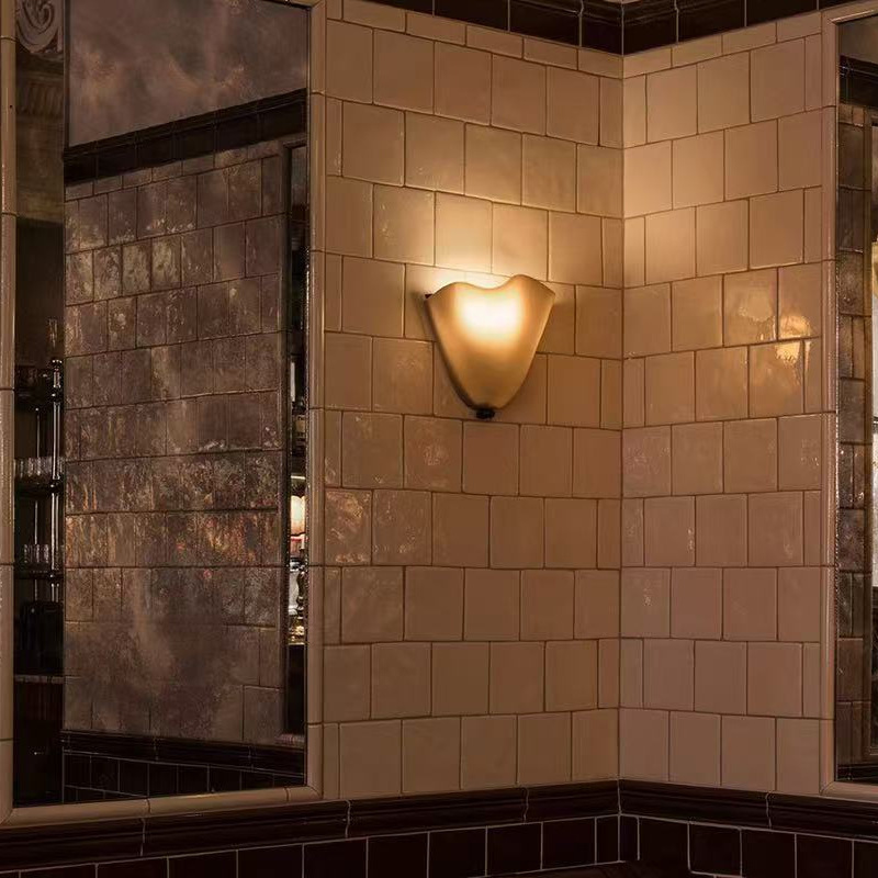 Vintage Amber Glass Petal Wall Sconce, Mid-Century Wavy Edge Bathroom/Bedroom Light